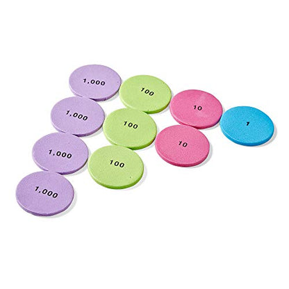 hand2mind Soft Foam Place Value Disks 4 Values, Counting Chips for Kids, Math Counters Kindergarten, Math Teacher Supplies, Base 10 Math Manipulatives for Elementary School (Pack of 200) - style: 4 Values - Foam