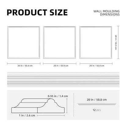 3 Set Pre-Cut Accent Wall Molding Kit Wainscoting Panels - color: 20X20 in