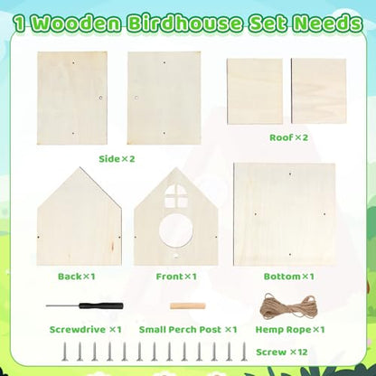 6 Pack Wooden DIY Birdhouse Kit for Kids Adults, Thickened Double-Layer Wood with Screwdrivers, Nails, Ropes, Easy Build & Paint Arts and Crafts Set for Backyard Garden Bird Watching - style: 6 Pack