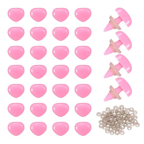 MECCANIXITY 50set 10mm Large Plastic Triangle Safety Noses Pink with Washer for Crochet Stuffed Animal Doll Craft Puppet Plush Toy Bear - color: Pink, size: 10mm