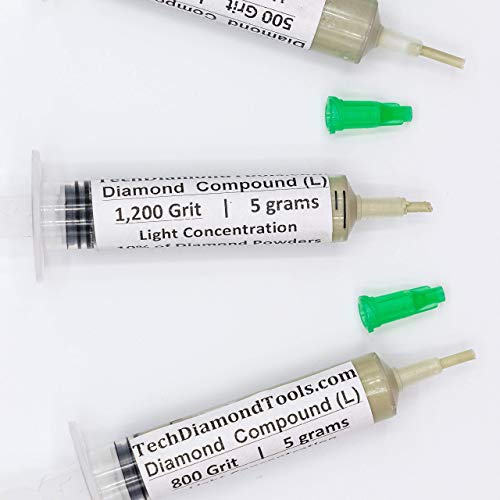TechDiamondTools Diamond Polishing Paste Kit — 3 Grits (500, 800, 1200) | USA Made | Oil-Based Syringes | Progressive Polishing Set for Metal, Glass, Gemstone, Knife, Jewelry | 10% Diamond Powder - size: 500 800 1200 Grit, style: Light 10% concentration