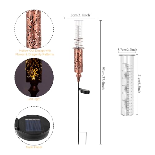 Rain Gauge Outdoor, Solar Water Gauge for Rain - color: Copper