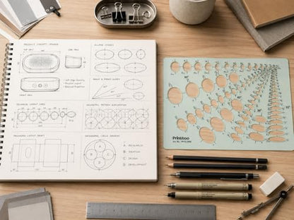 Printtoo Ellipse Stencil Template, 2mm Acrylic Reusable Oval Drawing Guide with 15°, 30°, 45° & 60° Cutouts for Drafting, Technical Drawing, Geometry, School Projects, Art and Craft - color: Series-PRTD-2849A