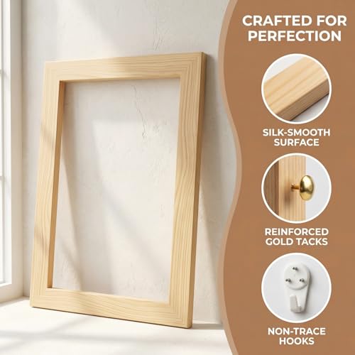12PCS Stretcher Bars for Needlework, 3 Sizes (8", 12", 16") Wooden Needlepoint Stretcher Bars with Rubber Mallet, Screwdriver & Hanging Kit, Complete Embroidery Canvas Frame Set for Wall Decor (12)