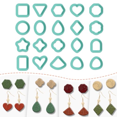 20pcs Basic Shape Geometric Clay Cutters, Polymer Clay Cutting Tools for Earrings Jewelry Making, Clay Jewelry Making Kit - style: Basic shaped (20 pcs)