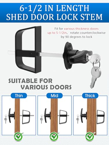 Shed Door T-Handle Lock Latch Kit with 4 Keys, Shed Barn Coop Storage Door T-Lock Set, Adjustable 6-1/2" Stem, Heavy-Duty Zinc Alloy, Black Powder Coated Left Lock - 1pack - style: Lock 6-1/2"