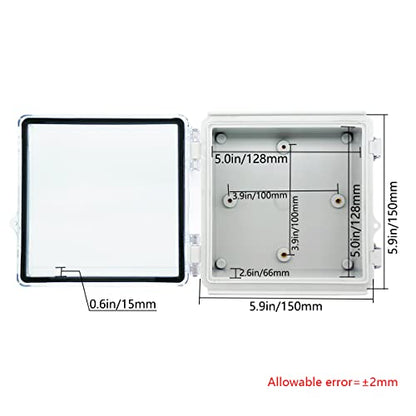 Zulkit Junction Box ABS Plastic Dustproof Waterproof IP67 Electrical Boxes Hinged Shell Outdoor Universal Project Enclosure Grey Clear Cover, Stainless Steel Buckles 5.9 x 5.9 x 3.5 inch - size: 5.9"x5.9"x3.5" TC k