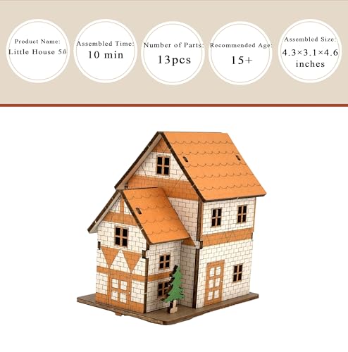 Log Cabin 3D Wooden House Puzzle,DIY Mini Building Model Kit，004 - color: 004