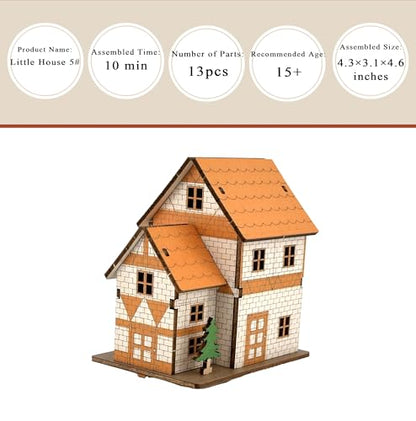Log Cabin 3D Wooden House Puzzle,DIY Mini Building Model Kit，004 - color: 004