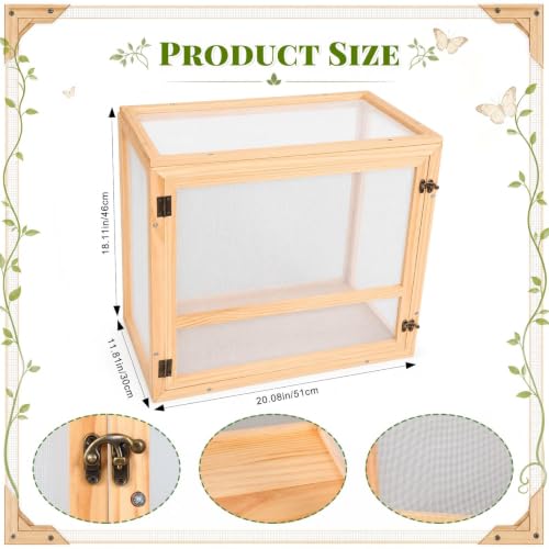 Bucherry Wooden Butterfly Habitat Cage Kit Monarch Caterpillar Enclosure with Mesh Tent & Wood Frame, Detachable Insect Observation House for Kids Outdoor Garden (20") - size: 20"