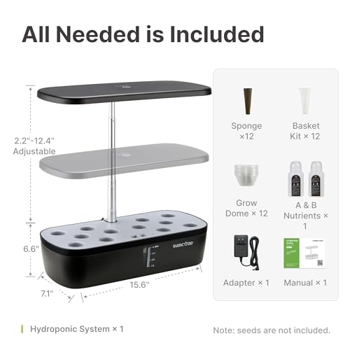 SUNCOZE Hydroponics Growing System, 12 Pods, 12.4 in Adjustable Height - color: Black
