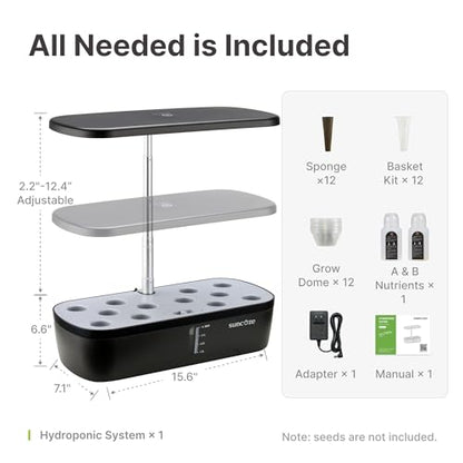 SUNCOZE Hydroponics Growing System, 12 Pods, 12.4 in Adjustable Height - color: Black