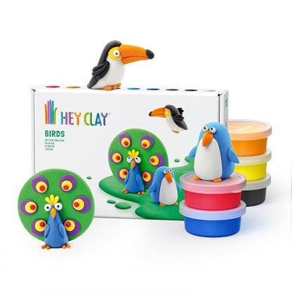 HEY CLAY Colorful Air Dry Clay Kit for Kids Modeling Gift Age 3+ (6 cans) - color: Birds: Toucan, Penguin, Peacock