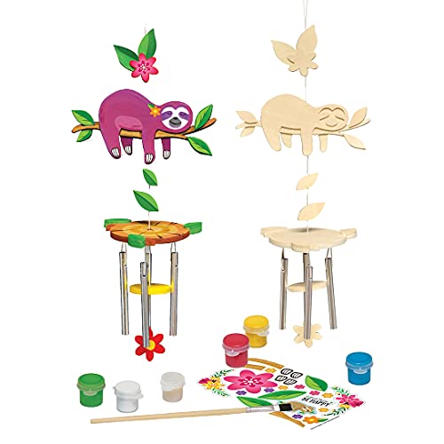 Works of Ahhh... Sloth Wind Chime Craft Kit - Classic Wood Paint Set for Kids, Includes Real Wood, Paints & Instructions - style: Sloth Wind Chime