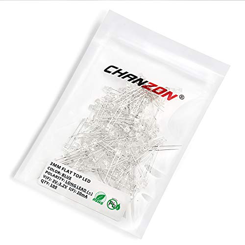 CHANZON 100 pcs 3mm Blue LED Diode Lights (DC 3V 20mA) - color: D) Blue (100pcs)