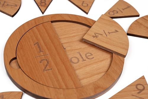 Fraction Tiles - Laser Engraved Alder Wood - Includes 5 inch Tile Holder and Fraction Tiles (23 Tiles) - style: 23 Tiles