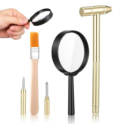 IMIKEYA Fossils Digging Kit for Kids, Archaeological Excavation Tools with Hammer Chisel Brush and Magnifier - Gemstone Dino Dig Kits Excavation for Boys Girls