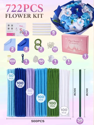 Pheravia 500pcs Pipe Cleaner Flower Kit, 6 Colors Blue Pipe Cleaners Craft - color: Blue
