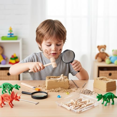 Archaeological Excavation Tools for Kids: 3 Sets Dinosaur Fossil Digging Kits with Mini Hammer Chisel Brush Scraper and Magnifier Science Kits for Dino Eggs and Gem Dig (Pack of 2) - size: Mini (Pack of 2)