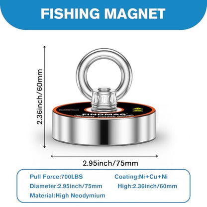 FINDMAG 700 LBS Magnet Fishing, 2.95 Inch Strong Fishing Magnet Kit - color: Rectangular Toolbox, size: 2.95 inches(75mm)-700lb
