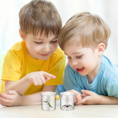 STOBOK Insect Observation Cup 2.75 Inch Transparent Bug Viewer Jar with Magnifying Lid and Air Vent 6 Pack for Kids Outdoor Nature Exploration and Educational Play