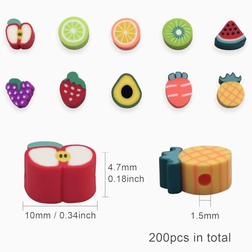 ZSFLZS Mixed Fruit Charm Beads Bracelet Making Kit, 200PCS Polymer Bead Fruit Charms, Mixed Beads Polymer Clay Charms for Jewelry Making DIY Bracelet, Necklace, Earring Making - color: fruit