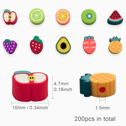 ZSFLZS Mixed Fruit Charm Beads Bracelet Making Kit, 200PCS Polymer Bead Fruit Charms, Mixed Beads Polymer Clay Charms for Jewelry Making DIY Bracelet, Necklace, Earring Making - color: fruit