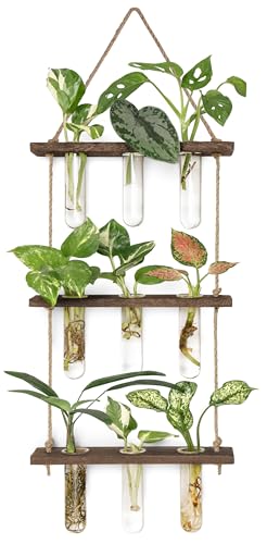 Mkono Plant Propagation Station, 3 Tier Small Brown Wall Hanging Vase Tubes - color: Brown, size: Small