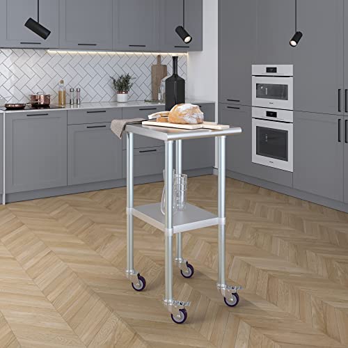 AmGood 24 in. x 18 in. Stainless Steel Work Table with Wheels | Metal Kitchen Food Prep Table | NSF - size: 18 in. Long x 24 in. Deep with Wheels