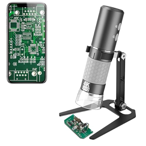 Jiusion 4K 50-1000x WiFi USB Digital Handheld Microscope with Metal Stand - color: Grey