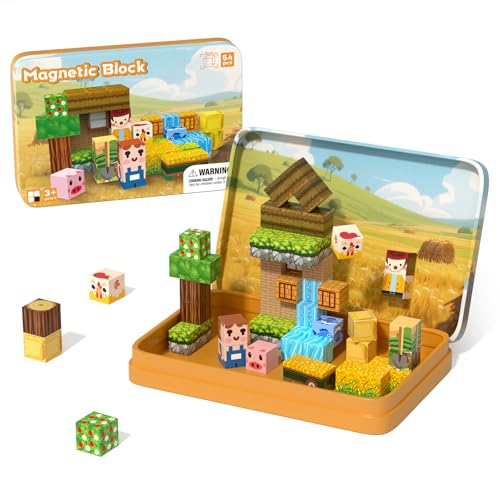 54PCS Travel Magnetic Blocks, Mini Magnet Toys for Kids,Magnetic Building Blocks Cube, Portable Magnetic Toys Set for kids 3-5, Stem Construction Stacking Toy 3+ Toddles Boys Girls Birthday Gifts - style: Farm