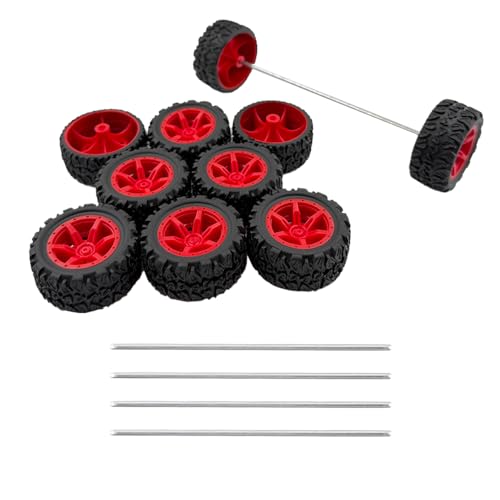 10PCS Toy Car Wheel Rubber Wheel with 5PCS Round Rod Shaft Axles for RC Car Truck Robot DIY Model Toy Parts (2x39mm Red) - style: 2x39mm Red