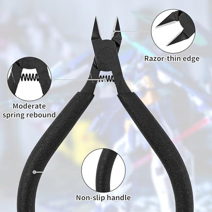 Model Nippers, 4.7 Inch High Hardness Nippers Tool with Razor-Thin Edge for Clean Cut, Magnetic and Corrosion Resistance for Repair and Fix Plastic Models, Non-Slip Handle and Moderate Spring Rebound