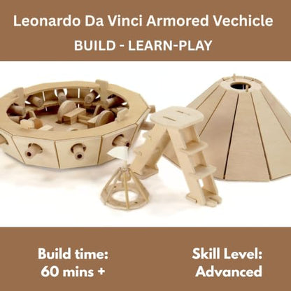 Pathfinders STEM Kit – Leonardo da Vinci Tank | Build It Yourself Wooden Model | Educational Engineering Project for Kids & Teens | Historical Military Machine Replica Toy| Science Kits for kis