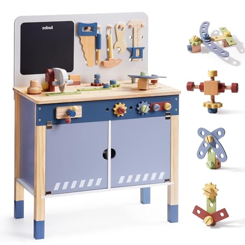ROBUD Wooden Toy Workbench, Large Kid's Wooden Play Tool