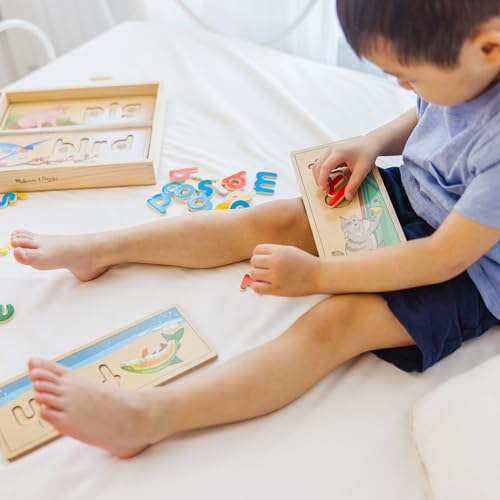 Melissa & Doug See & Spell Wooden Educational Toy with 8 Double-Sided Spelling Boards and 64 Letters Preschool Learning Activities, See & Spell Learning Toys for Kids Ages 4+ - size: 13.9 x 9.2 x 1.75, style: English