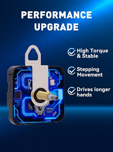 High Torque Clock Movement Kit, Long Shaft Mechanism with 8 inch Hands - size: Thread Length: 0.75 inch