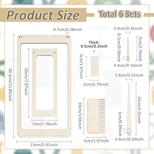 NBEADS 6 Sets Wood Weaving Loom Kit, Bookmark Weaving Loom with Weaving Comb and Weaving Crochet Needle Knitting Loom Tools for Adult Beginners Weaving and Weaving Lovers