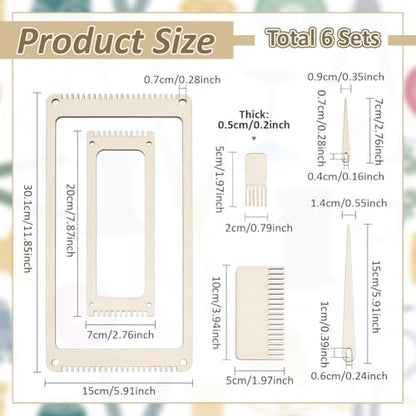 NBEADS 6 Sets Wood Weaving Loom Kit, Bookmark Weaving Loom with Weaving Comb and Weaving Crochet Needle Knitting Loom Tools for Adult Beginners Weaving and Weaving Lovers