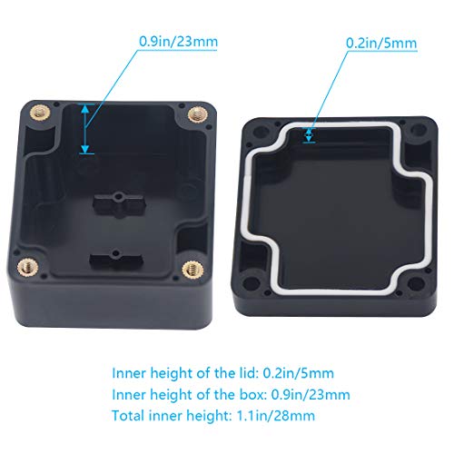 Junction Box, Zulkit Project Box IP65 Waterproof Outdoor Box ABS Plastic Electrical Boxes Electronic Enclosure Black 2.48 x 2.28 x 1.38 inch (63 x 58 x 35mm) (Pack of 2) - size: 2.48" x 2.28'' x 1.38''(Pack of 2)