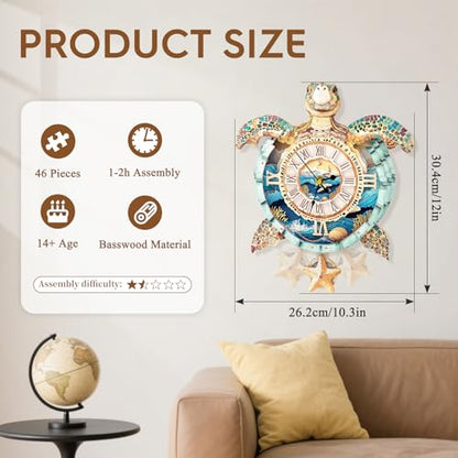 3D Puzzles for Adults Wooden Sea Turtle Clock Puzzle Adult Crafts - color: Turtle Clock