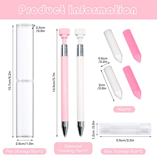 ZYNERY 2 Pcs Diamond Painting Pens with Wax, Refillable Wax Pen, Rotating Glue Point Drill Pen for Nail Art Rhinestones, Diamond Art Accessories and Tools, Quickly Pick Up Beads Gems (Pink, White) - color: pink+white (4 wax)