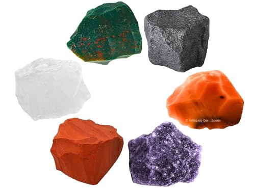 Amazing Gemstone Crystals for Menopause, Set of 6 Blood Stone, Lepidolite, Carnelian, Hematite, Red Jasper and Clear Quartz Healing Crystals and Stones - color: Menopause Crystals