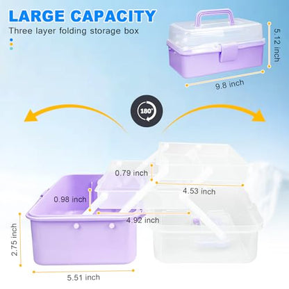 10Inch Tackle Box Organizer and Storage,Three-Layer Sewing Box With 2 Trays - color: Purple