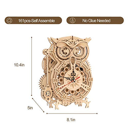 ROKR 3D Wooden Puzzle Owl Clock for Adults, Mechanical Gear Wooden Building Model Kit for Adults, DIY Craft Gift for Home Decor
