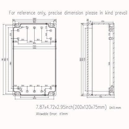 Junction Box, Zulkit Project Box IP65 Waterproof Outdoor Box ABS Plastic Electrical Boxes Electronic Enclosure Black 7.9 x 4.7 x 2.95 inch (200 x 120 x 75mm) - size: 7.9" x 4.7" x 2.95"(Pack of 1)