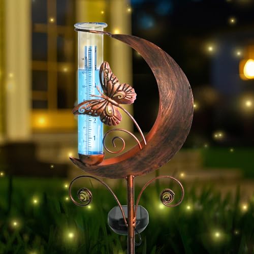 Moon Butterfly Solar Rain Gauges for Yard Patio Lawn Garden Decor - color: gold
