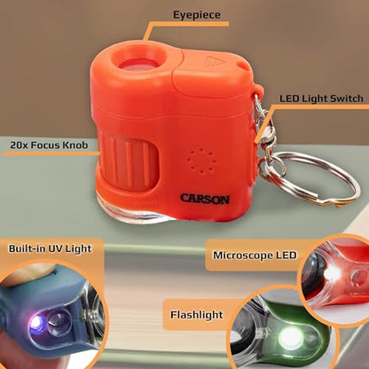 Carson MicroMini 20x LED Lighted Pocket Microscope Keychain - color: Orange