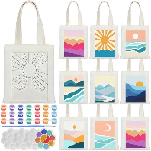 Aliceset 16 Pcs Color Your Own Bag Tote Bag Painting - style: Minimalist Landscape