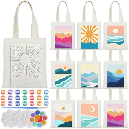 Aliceset 16 Pcs Color Your Own Bag Tote Bag Painting - style: Minimalist Landscape